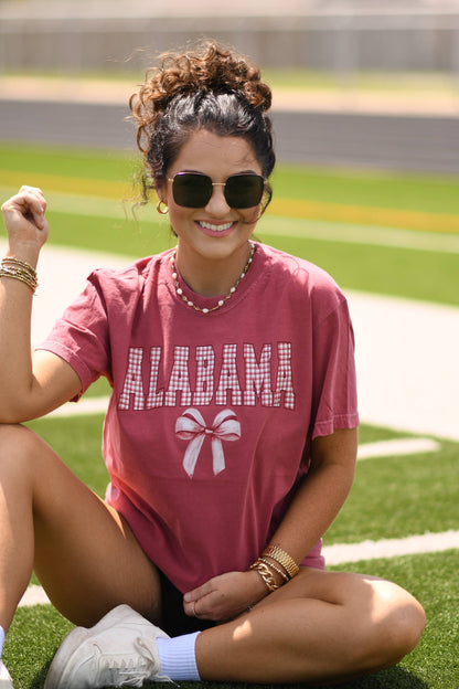 Alabama Gingham Bow Tee - PREORDER