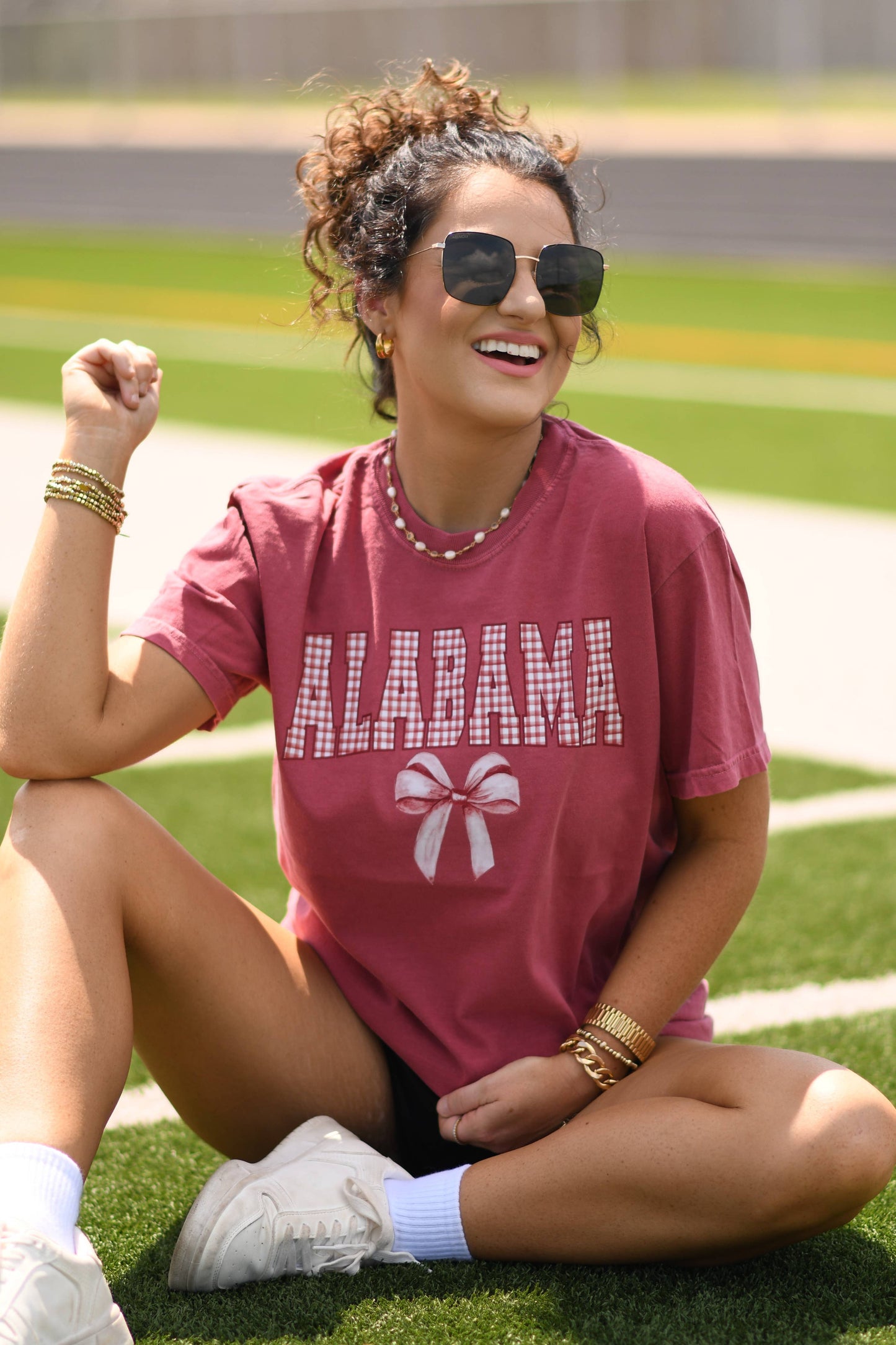 Alabama Gingham Bow Tee - PREORDER