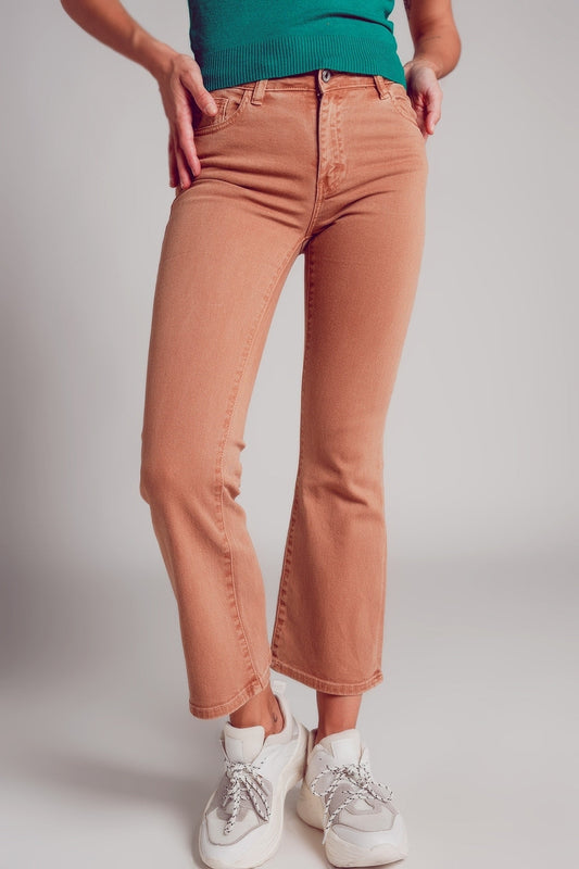 High Waist Flare Jean in Camel